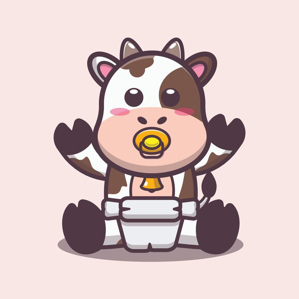 Cute baby cow mascot cartoon illustration vector