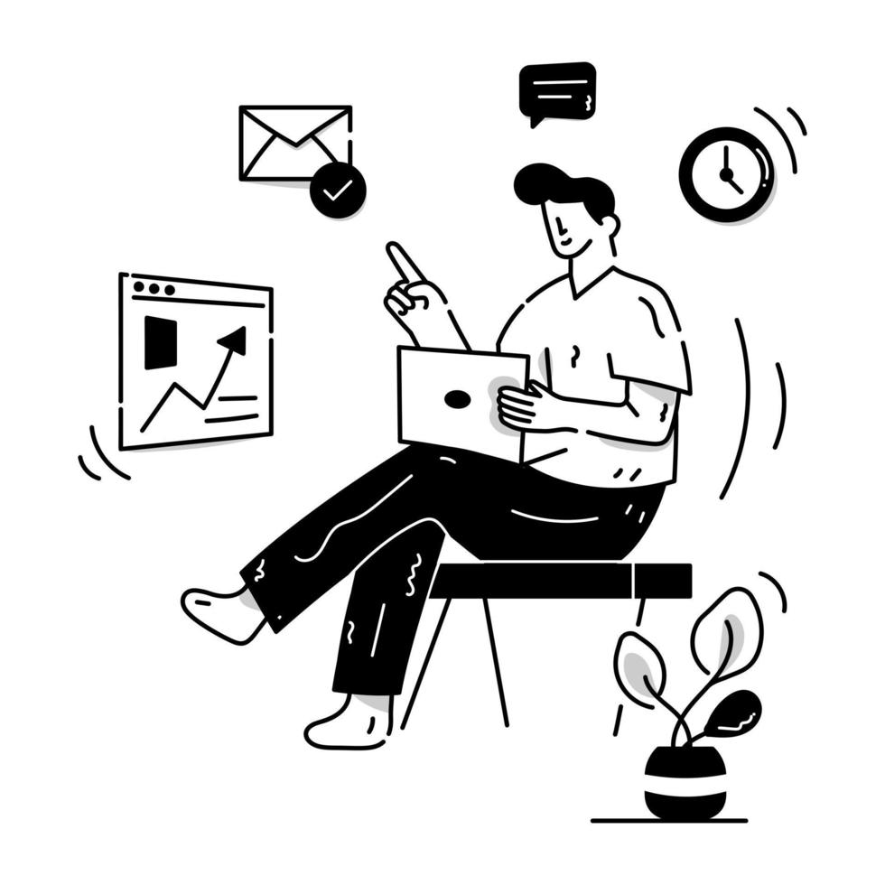 An online work, employee in working design glyph vector