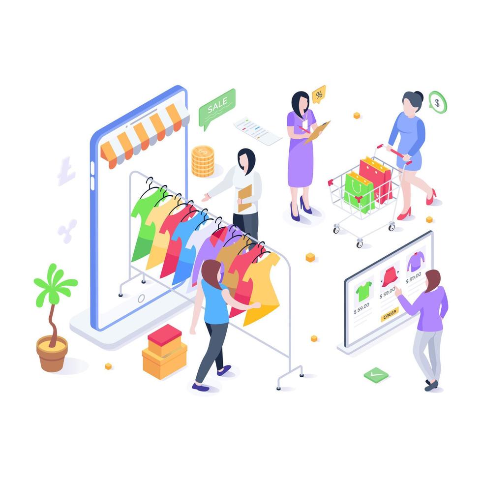 A concept of online shopping in isometric vector download