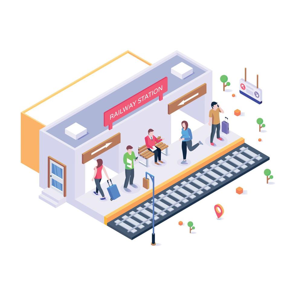 A railway station in modern isometric illustration vector