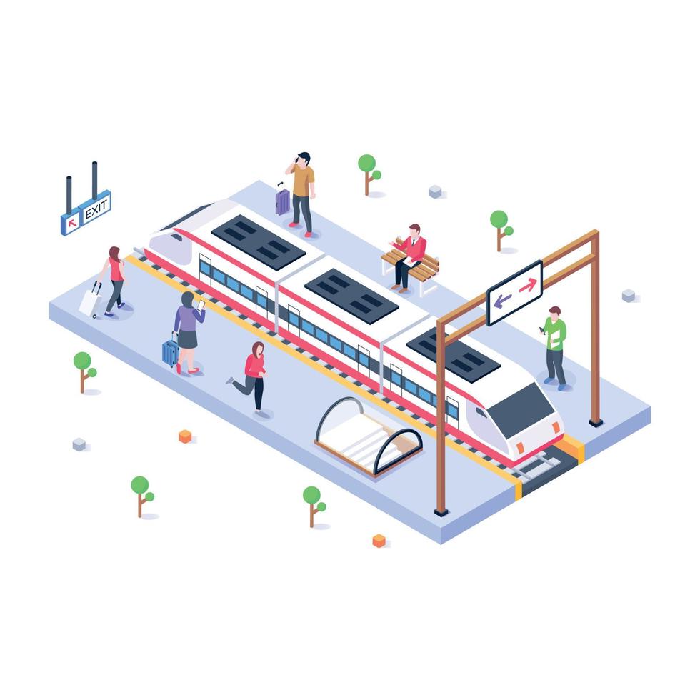 una estación de tren en la ilustración isométrica moderna vector