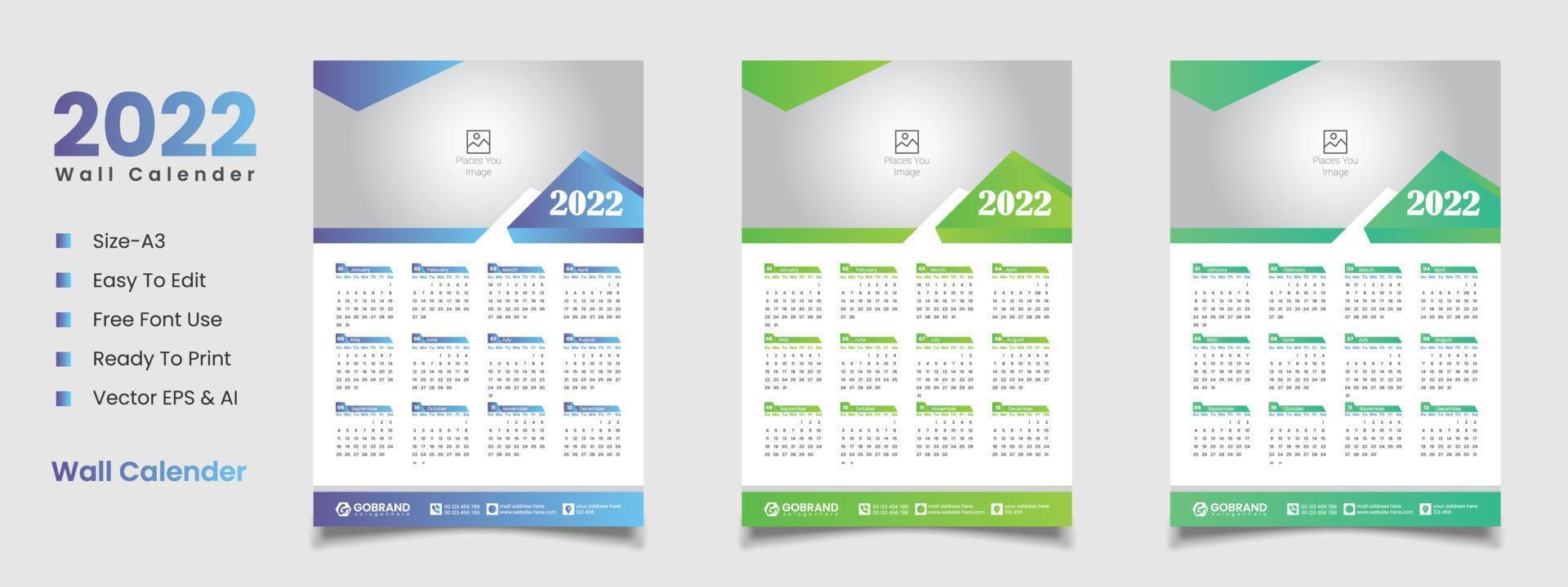 2022 wall calendar design vector