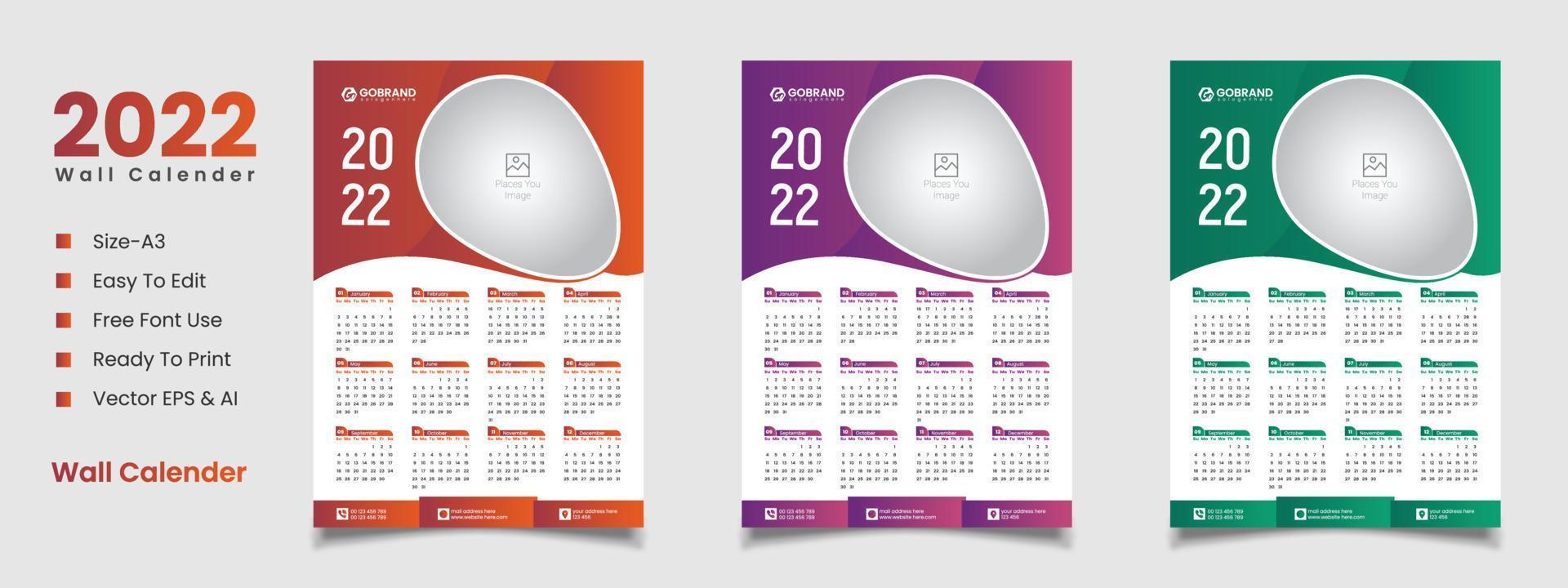 Diseño de calendario de pared 2022 vector