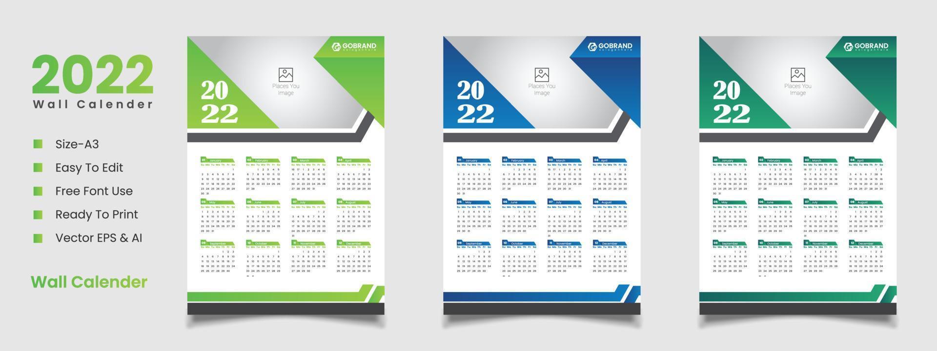 2022 wall calendar design vector