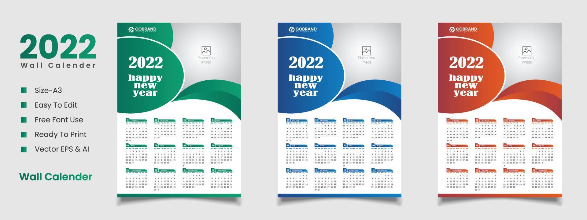 2022 wall calendar design vector
