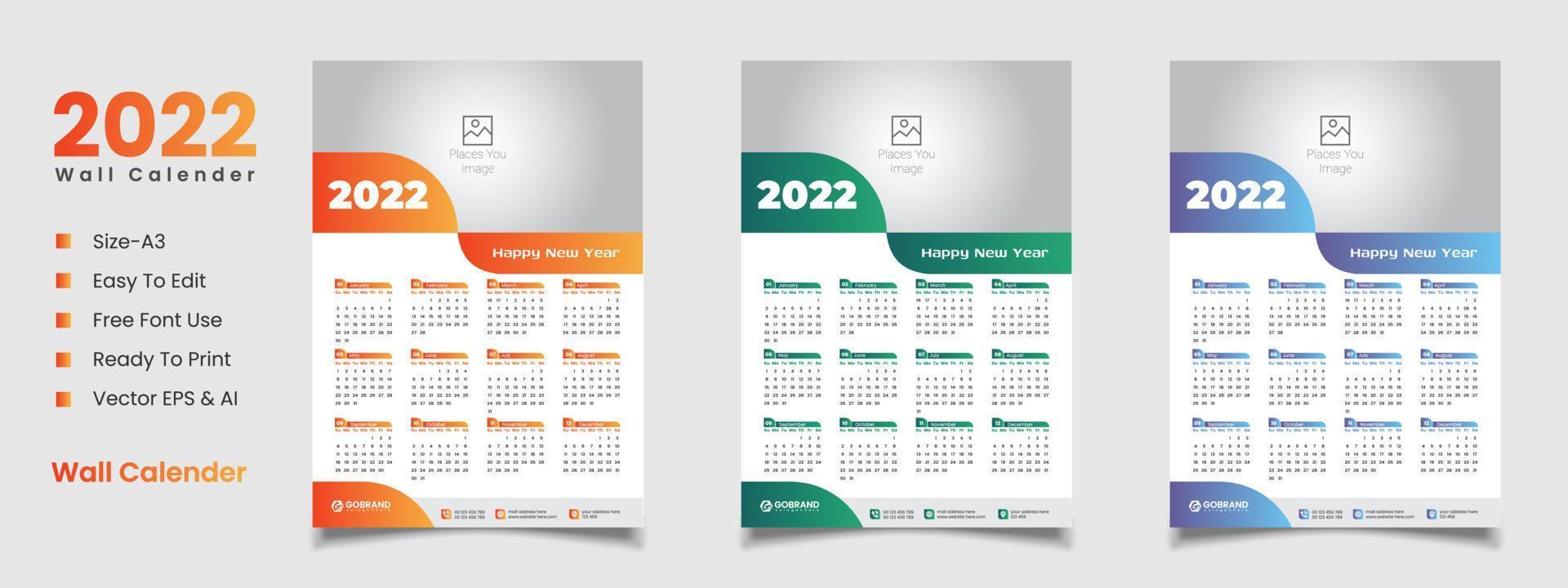 2022 wall calendar design vector