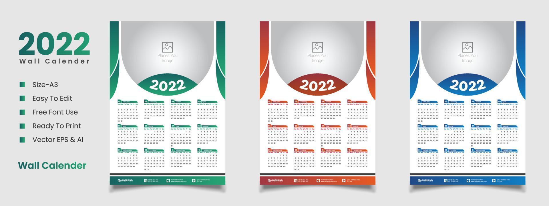 2022 wall calendar design vector