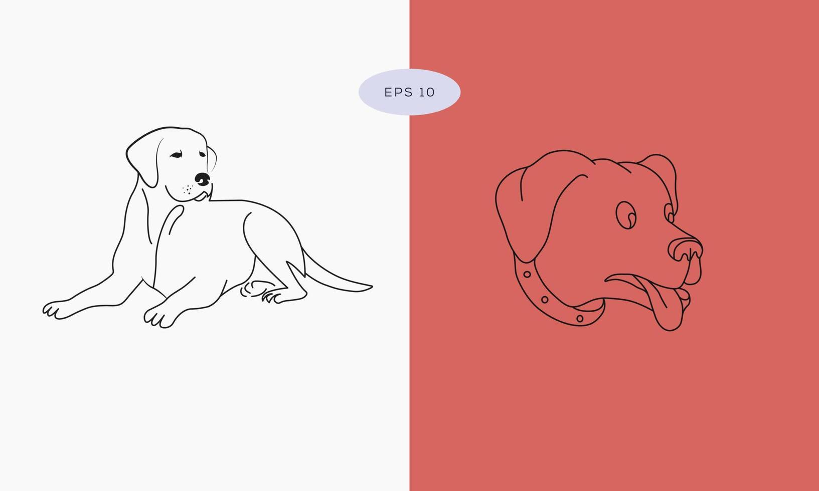 colección en diferentes poses en estilo de ilustración vectorial de dibujo a mano alzada, dibujo de una sola línea de perro. dibujo de contorno de perro. icono minimalista de animales de una línea vector