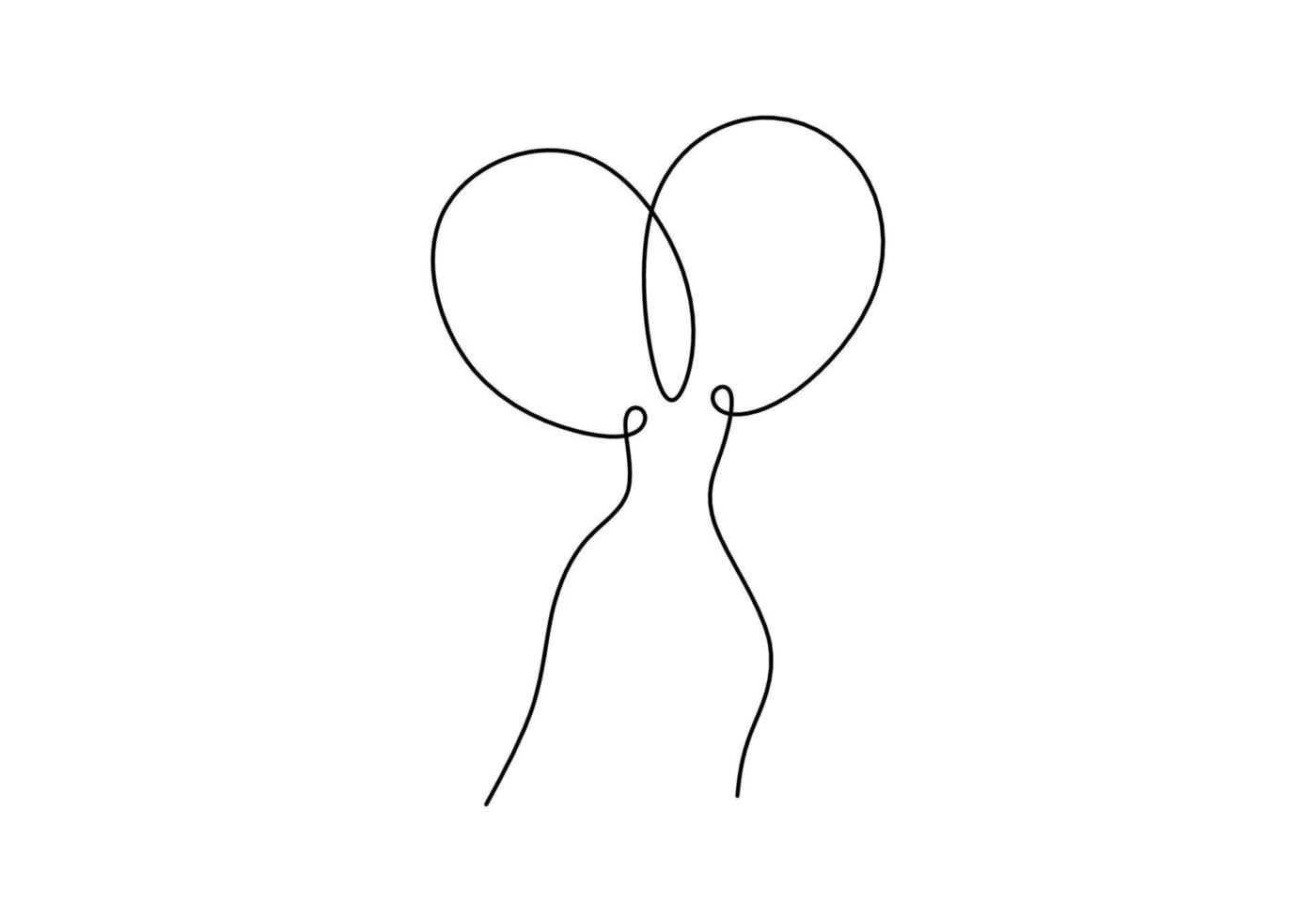 Continuous one single line of two flying balloons on white background. vector