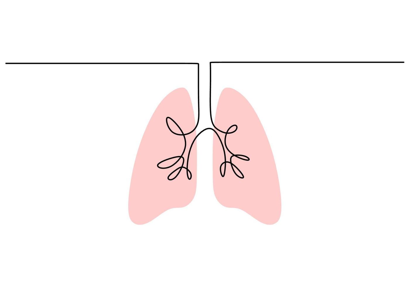 continua una sola línea de anatomía pulmonar sobre fondo blanco. vector