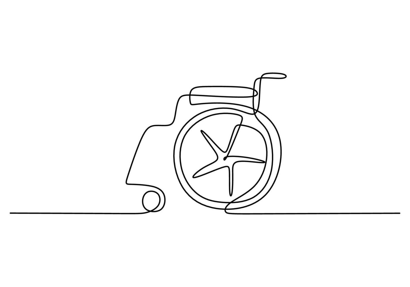 Continuous one single line of wheelchair for disabled man vector