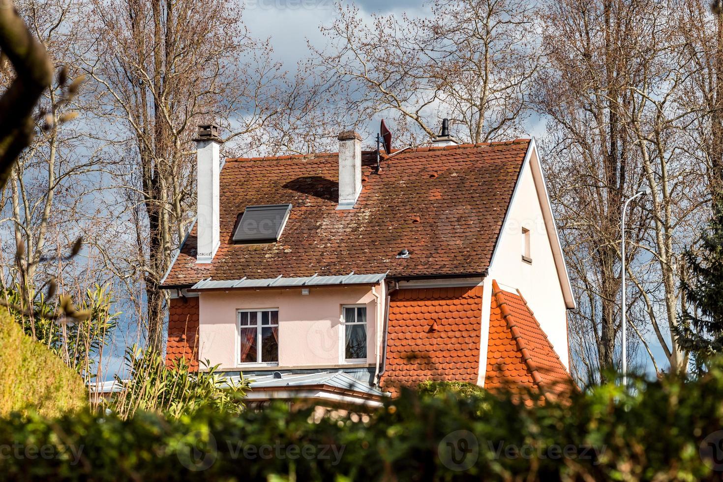 Street view of calm quarter in Strasbourg, sunny spring day photo