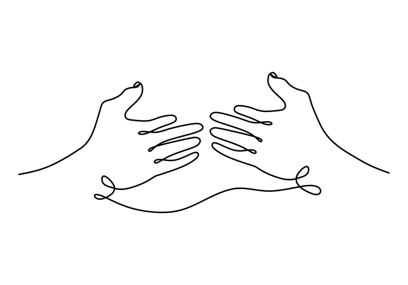 Continuous one single line of opened two hand on white background. vector