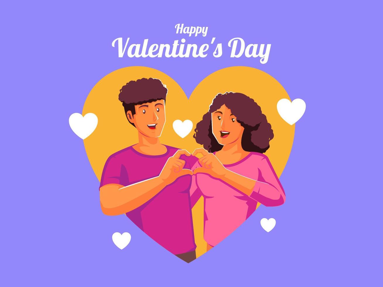Happy valentines day Couple in love together holding and showing hands in heart sign vector