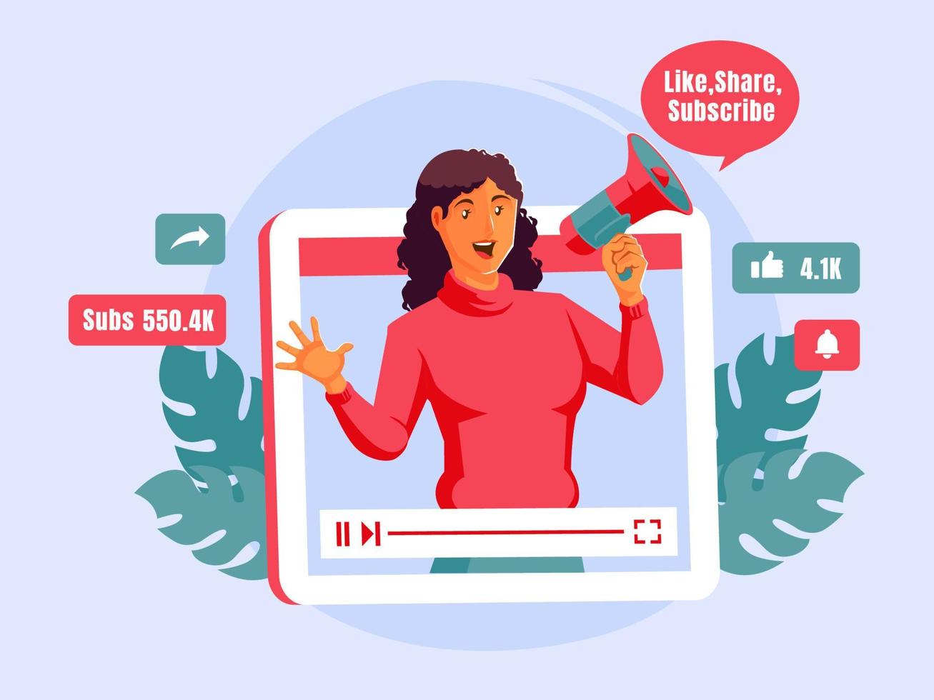 Video live streaming and invites viewers to like subscribe and share vector