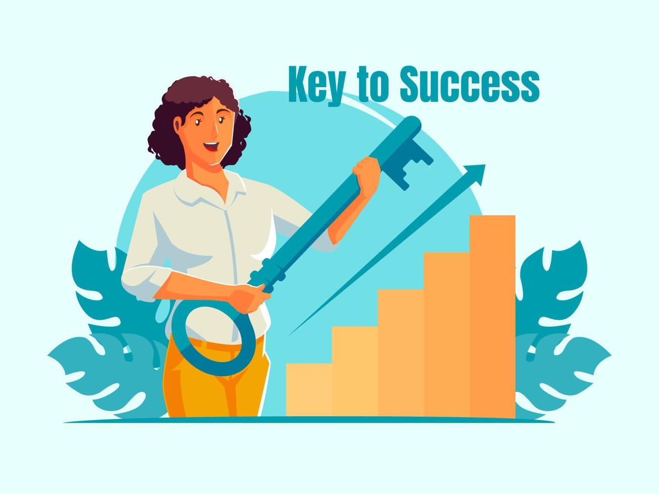 mujer de negocios que muestra una llave en la mano el concepto es la clave del éxito vector