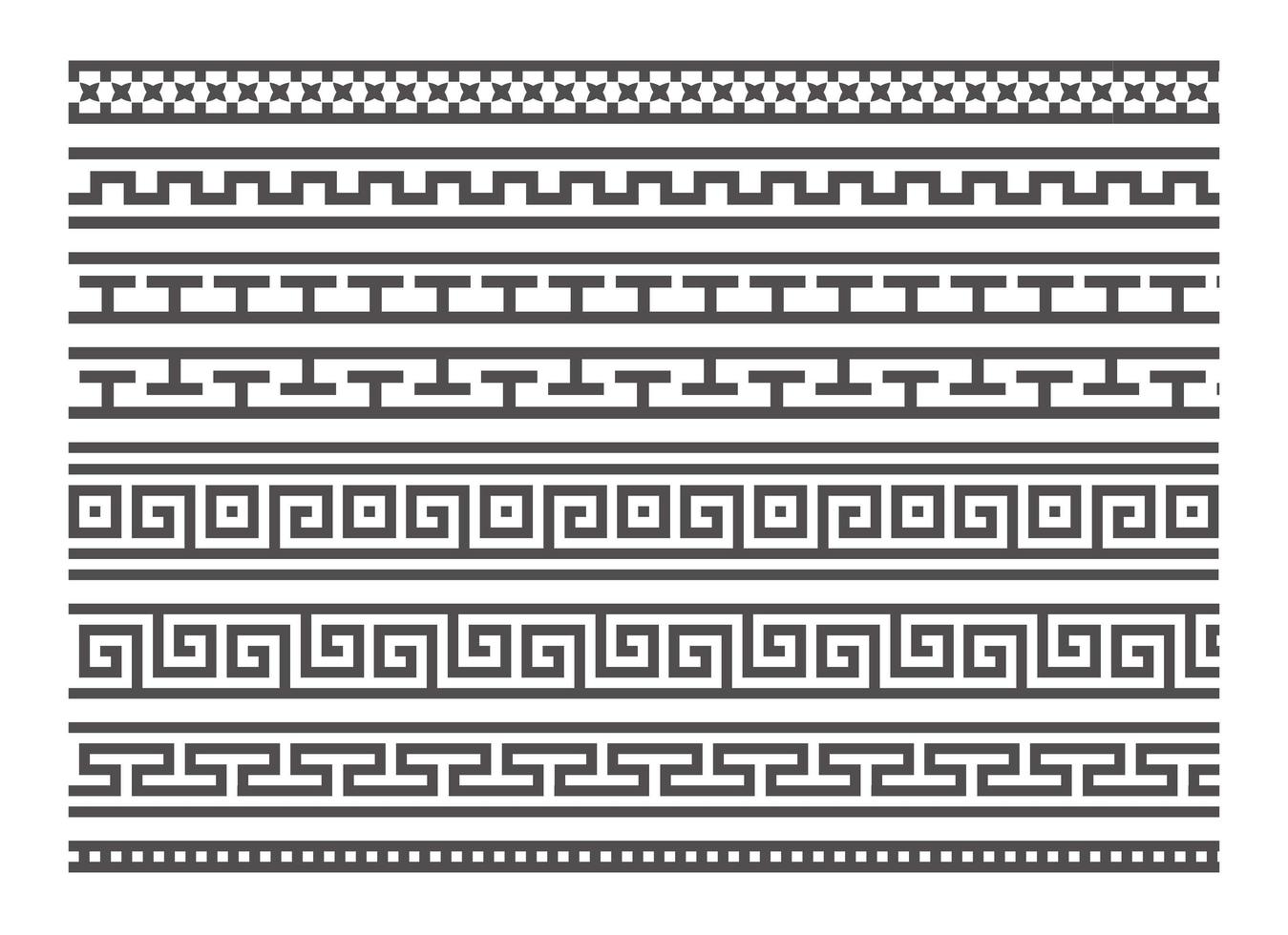 marcos sin costuras de estilo griego. conjunto de bordes geométricos. patrón de ornamento vectorial. elementos de decoración mediterránea. vector