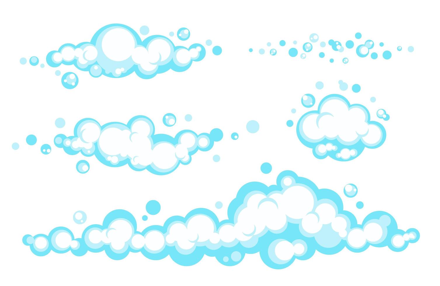 espuma de jabón de dibujos animados con burbujas. espuma azul claro de baño, champú, afeitado, mousse. ilustración vectorial eps 10 vector