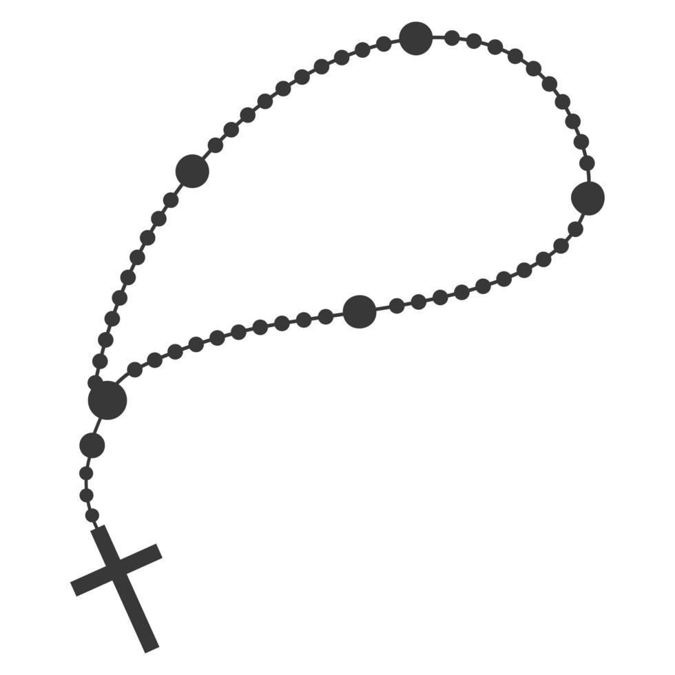 Rosary beads silhouette. Prayer jewelry for meditation. Catholic chaplet with a cross. Religion symbol. Vector illustration.