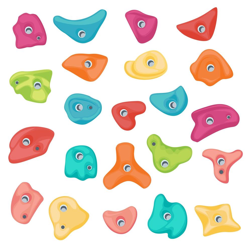 Holds for rock climbing on bouldering wall. Grips and pitches set for extreme sport. Vector