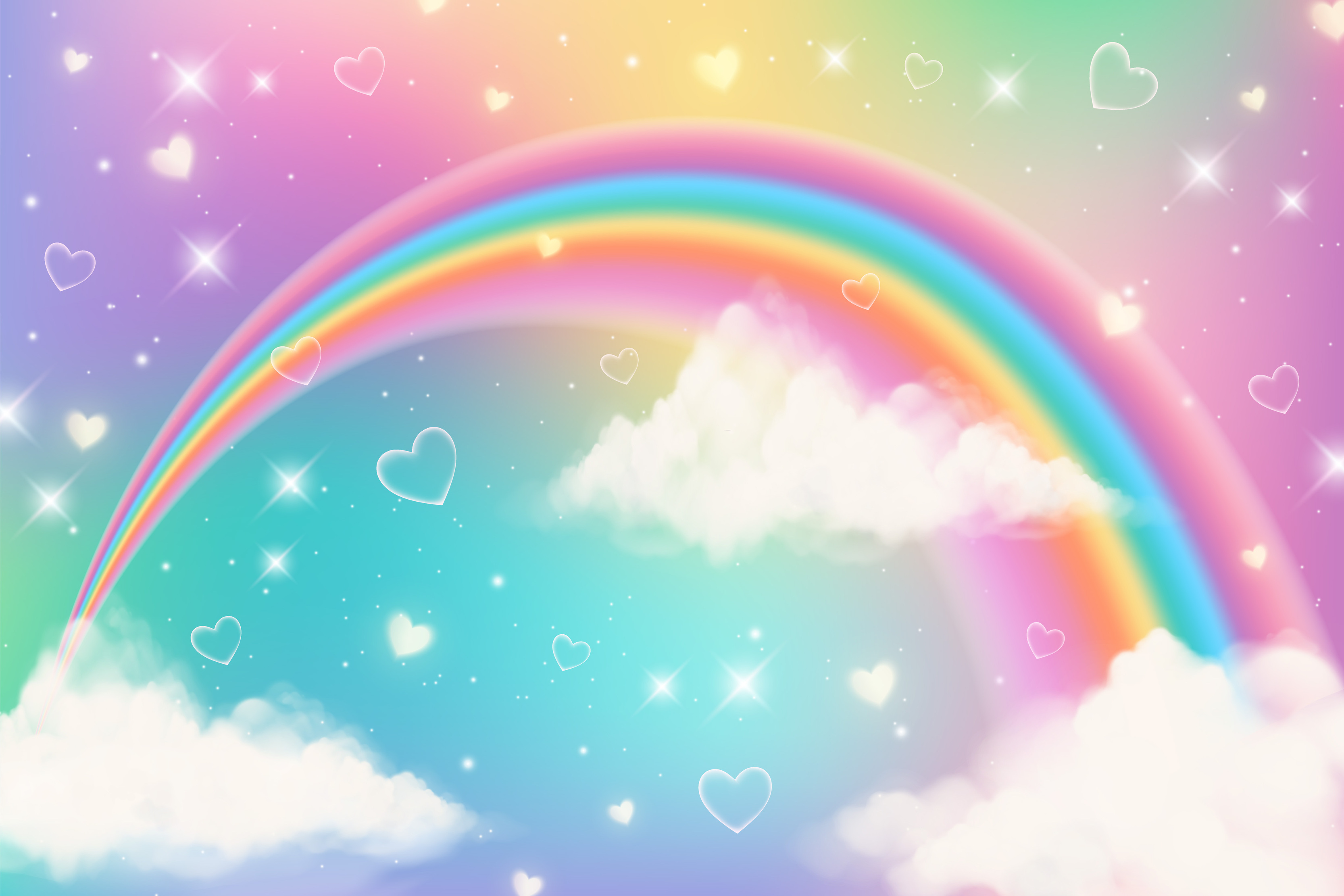 Holographic fantasy rainbow unicorn background with clouds. Pastel ...