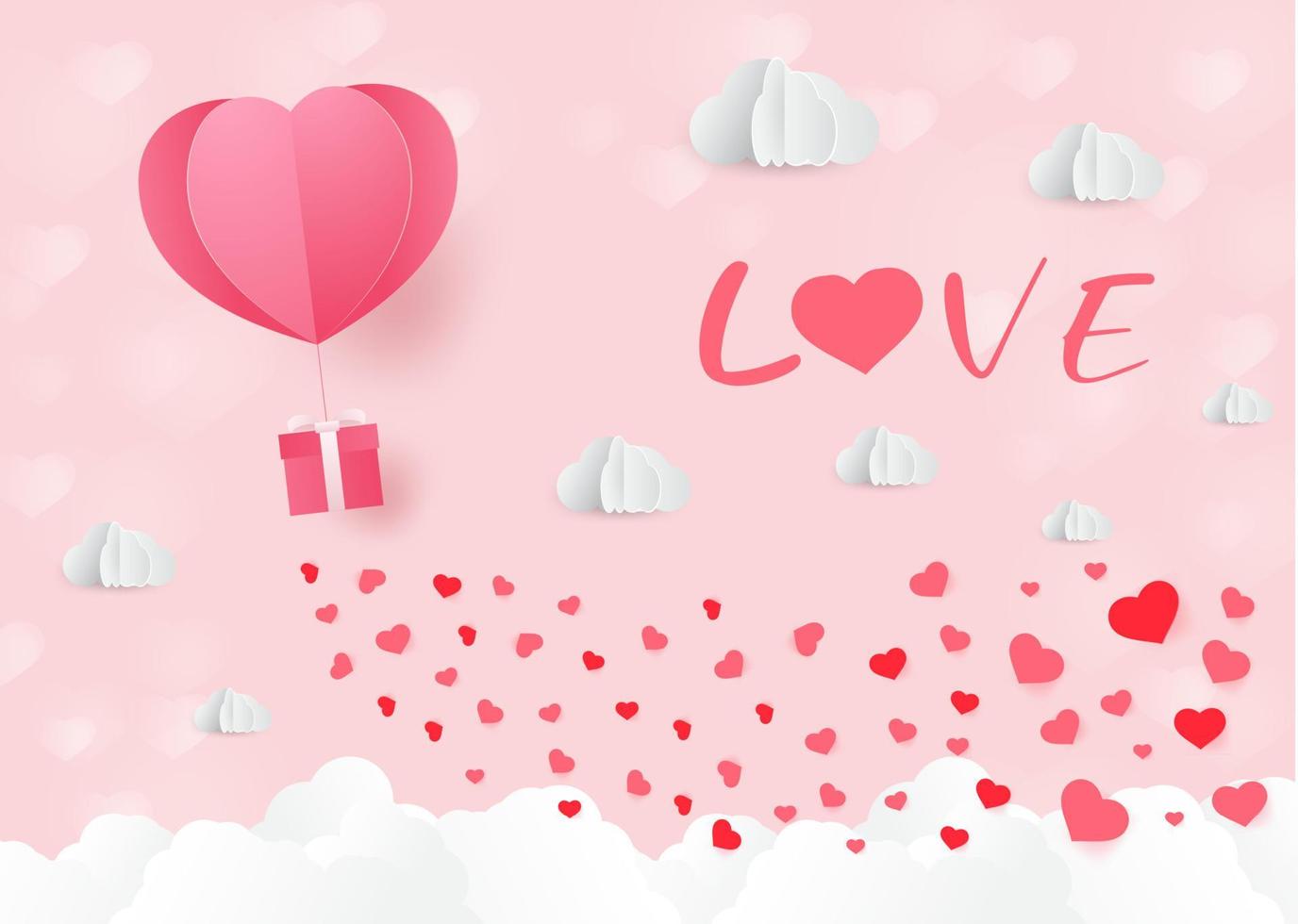 a heart shape. paper art style. valentine day. Origami made hot air balloon vector