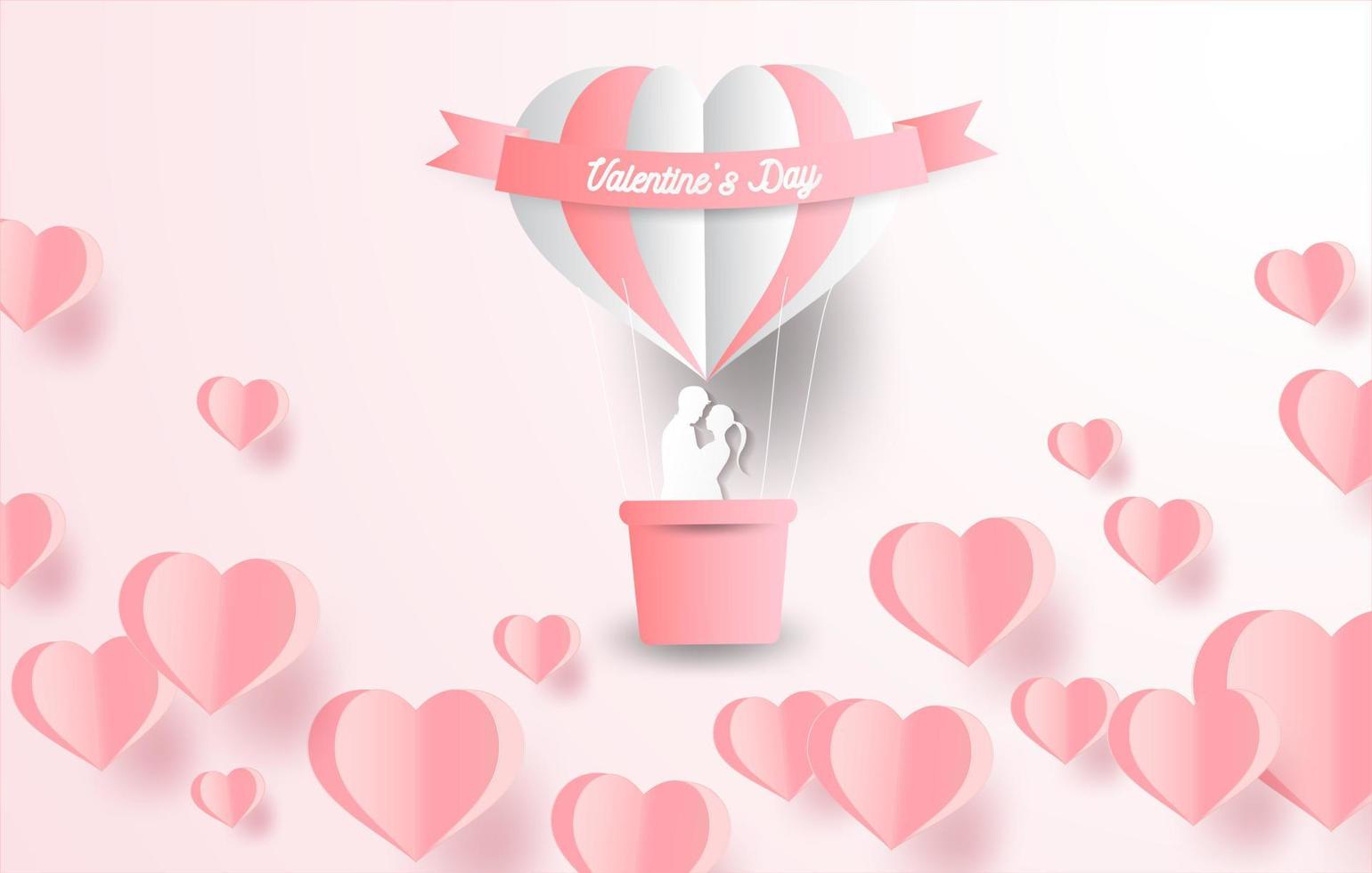 a heart shape. paper art style. valentine day. Origami made hot air balloon vector