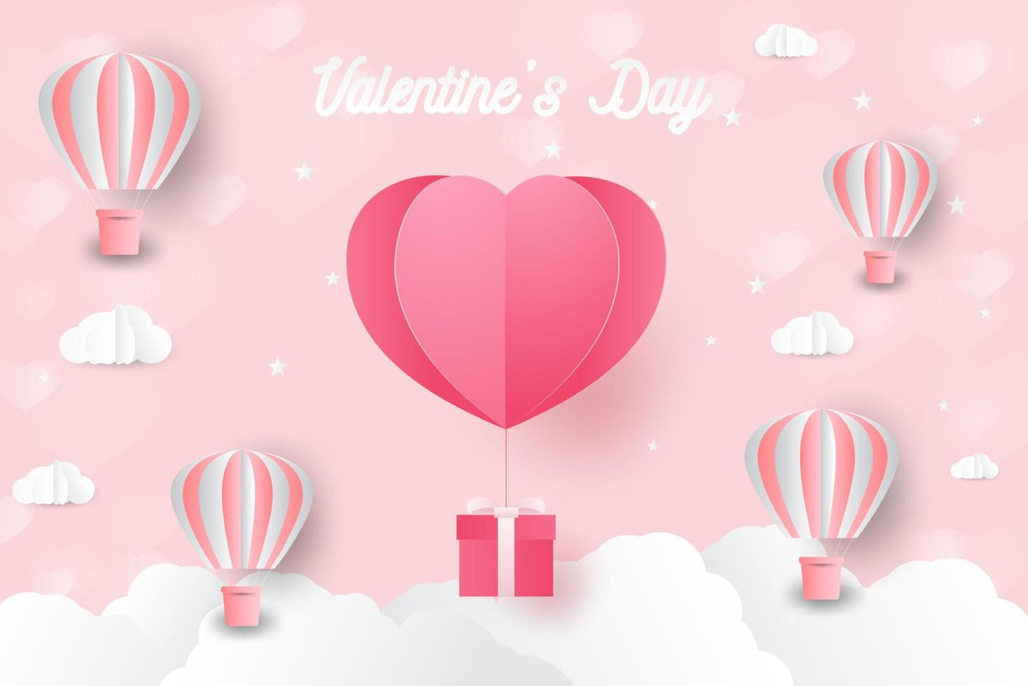 a heart shape. paper art style. valentine day. Origami made hot air balloon vector