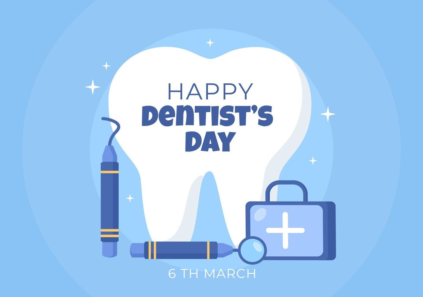 día mundial del dentista con dientes y cepillos de dientes para prevenir las caries y la atención médica en una ilustración de fondo de caricatura plana adecuada para afiches o pancartas vector