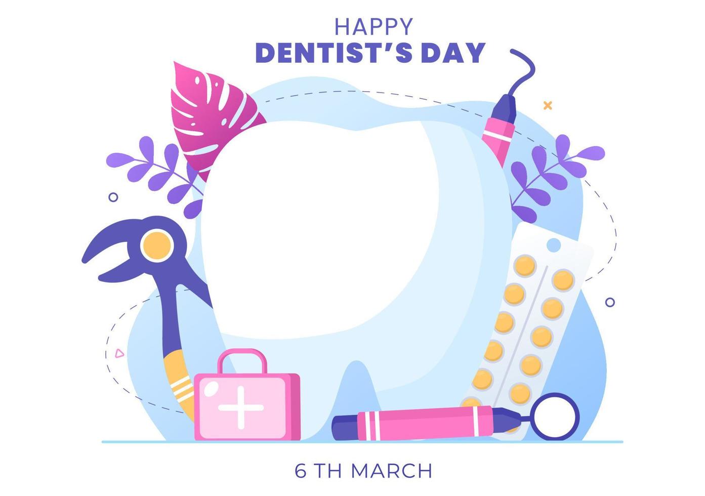 World Dentist Day with Tooth and Toothbrush to Prevent Cavities and Healthcare in Flat Cartoon Background Illustration Suitable for Poster or Banner vector