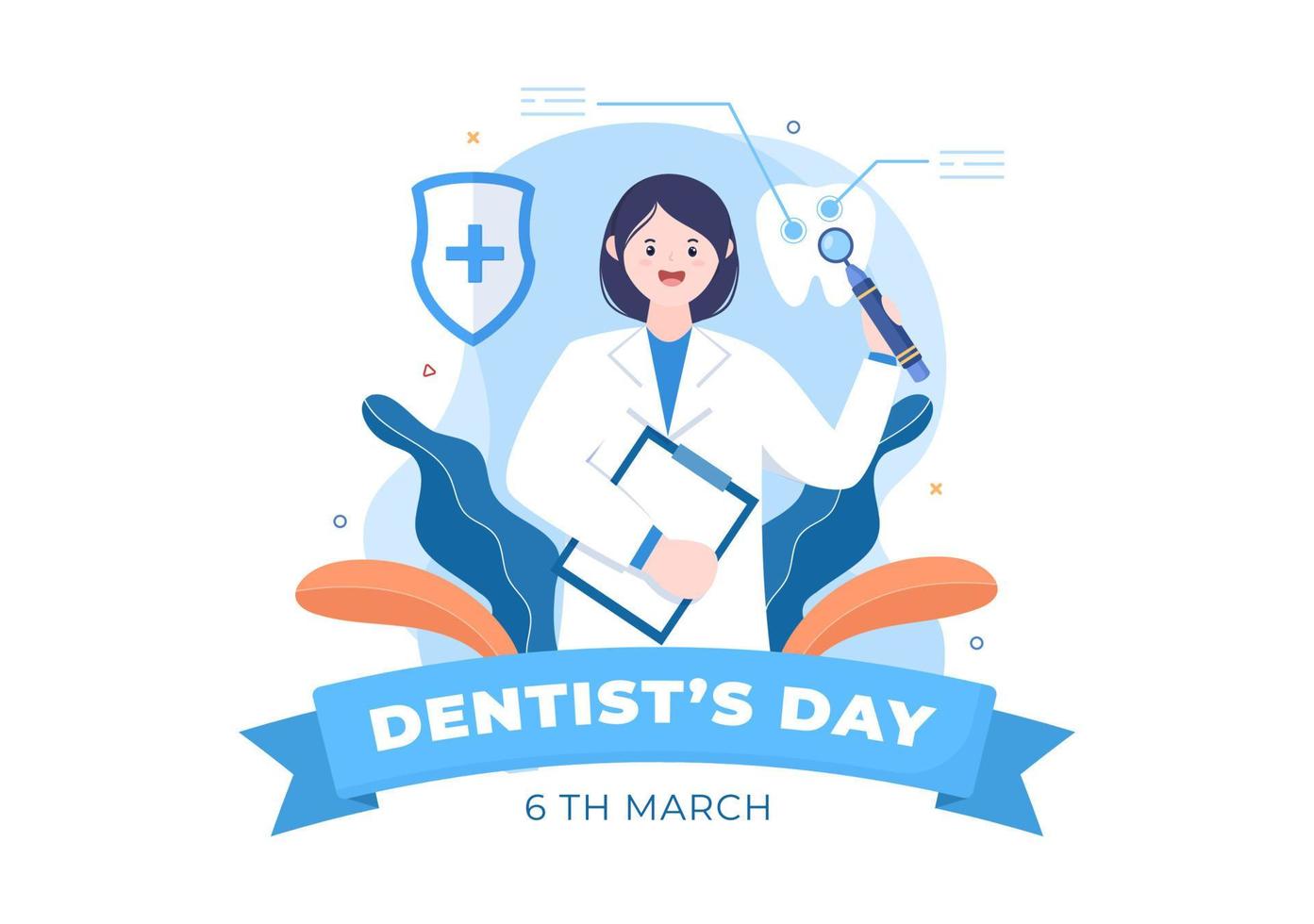 World Dentist Day with Tooth and Dentistry to Prevent Cavities and Healthcare in Flat Cartoon Background Illustration Suitable for Poster or Banner vector