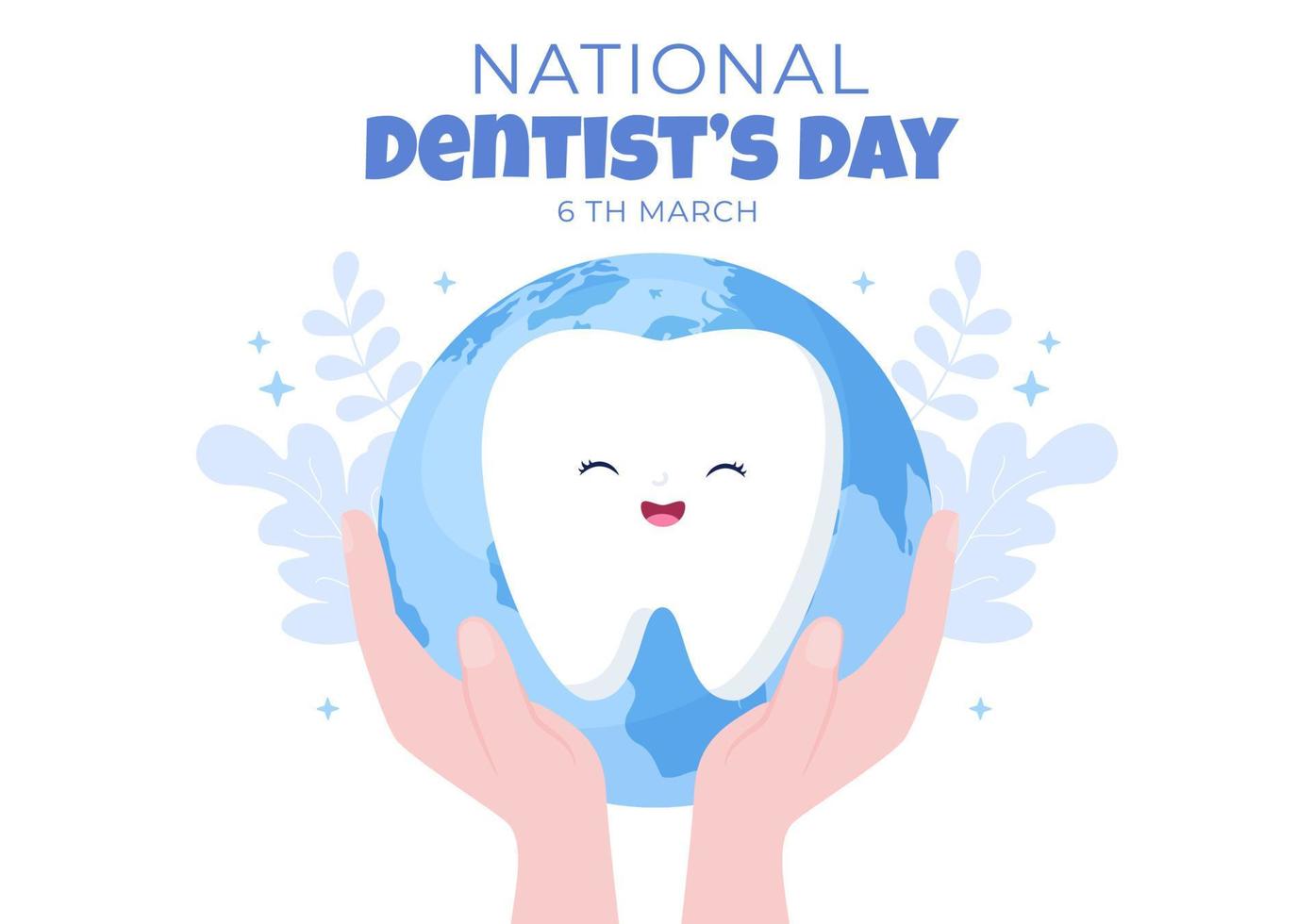 día mundial del dentista con dientes y cepillos de dientes para prevenir las caries y la atención médica en una ilustración de fondo de caricatura plana adecuada para afiches o pancartas vector