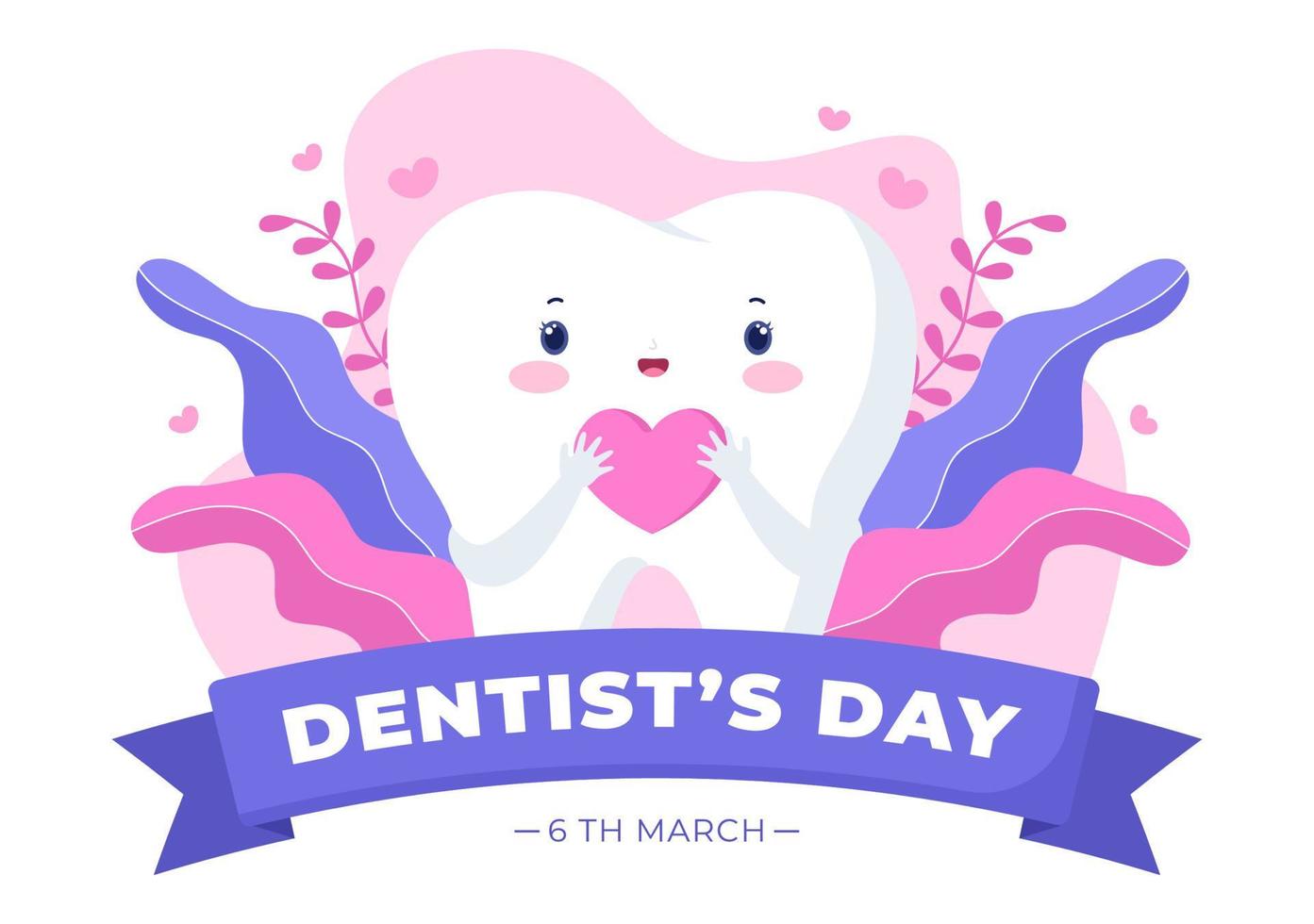 día mundial del dentista con dientes y cepillos de dientes para prevenir las caries y la atención médica en una ilustración de fondo de caricatura plana adecuada para afiches o pancartas vector