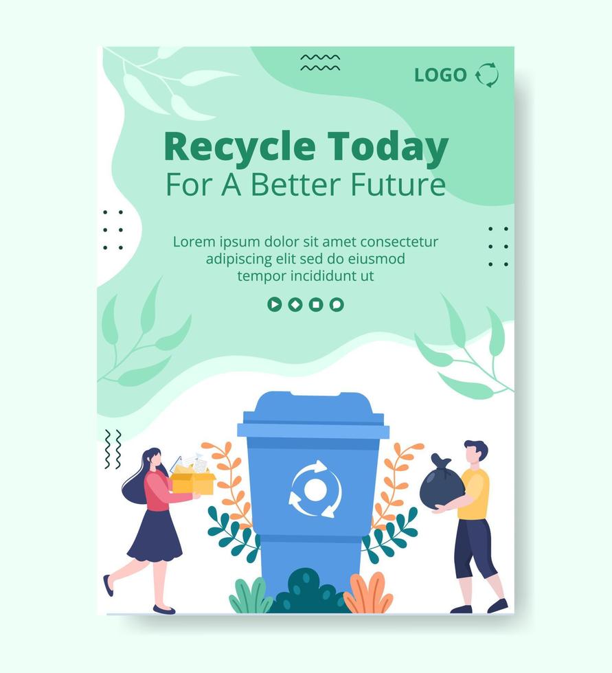 proceso de reciclaje con plantilla de póster de basura ilustración plana editable de fondo cuadrado adecuado para redes sociales o anuncios web en Internet vector