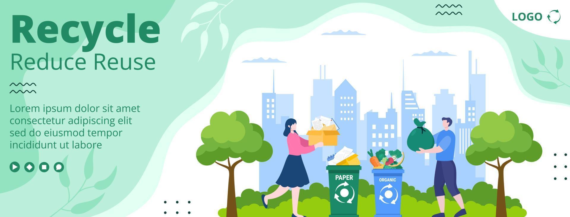Recycle Process with Trash Cover Template Flat Illustration Editable of Square Background Suitable for Social media or Web Internet Ads vector