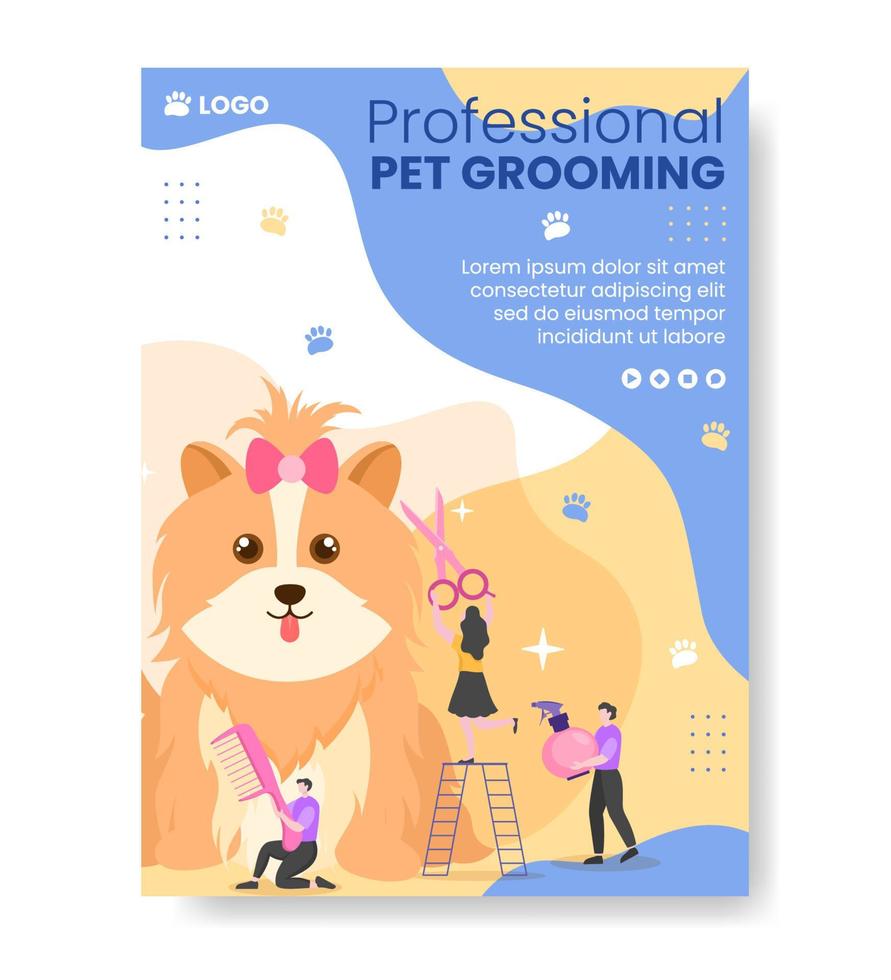 cuidado de mascotas y plantilla de póster de clínica de animales ilustración plana editable de fondo cuadrado adecuado para redes sociales, tarjetas de felicitación y anuncios web en Internet vector