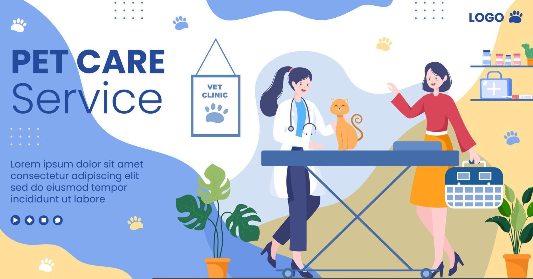 Pet Grooming and Animal Clinic Post Template Flat Illustration Editable of Square Background Suitable for Social media, Greeting Card or Web Ads vector