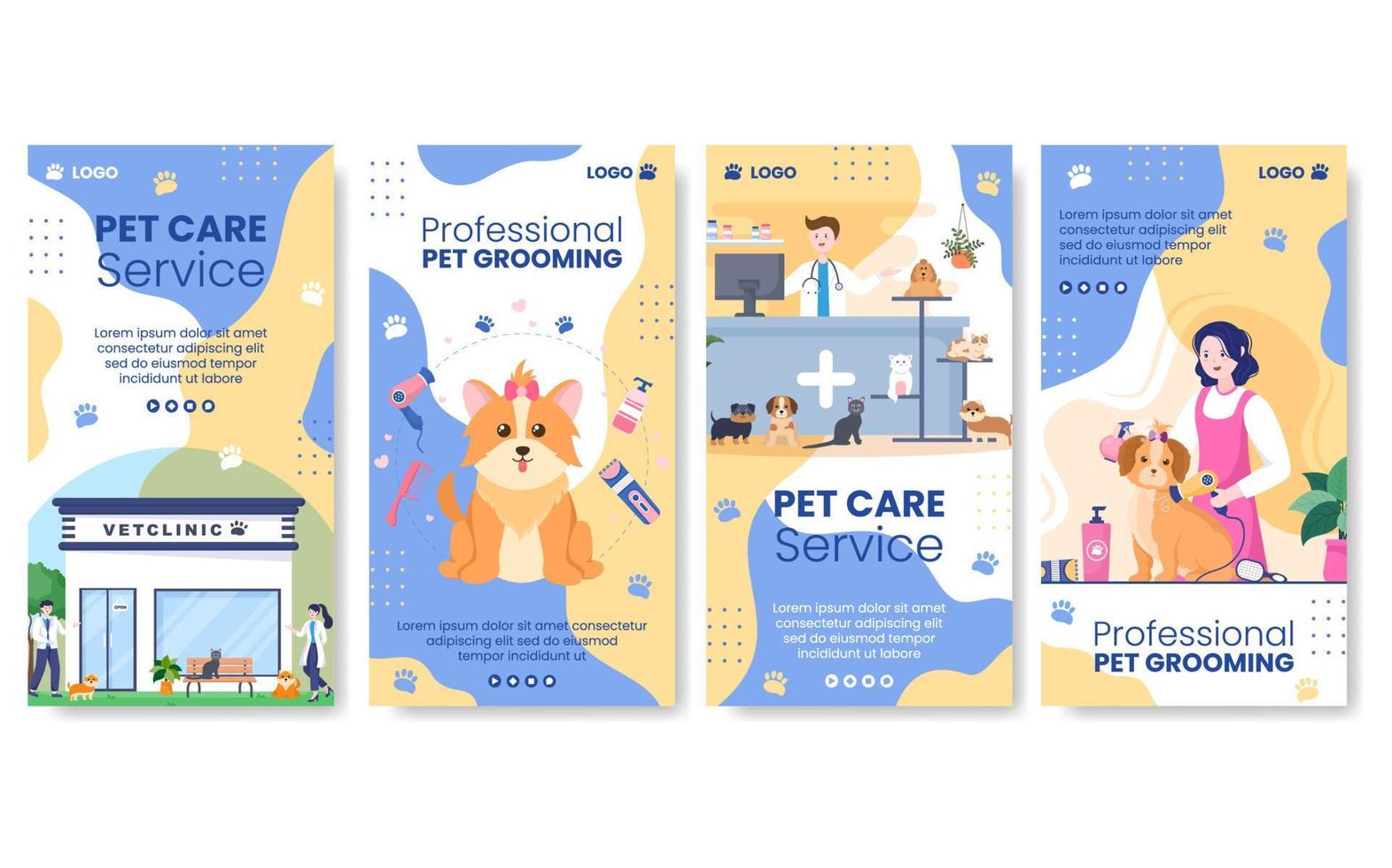 Pet Grooming and Animal Clinic Stories Template Flat Illustration Editable of Square Background Suitable for Social Media, Greeting Card and Web Internet Ads vector