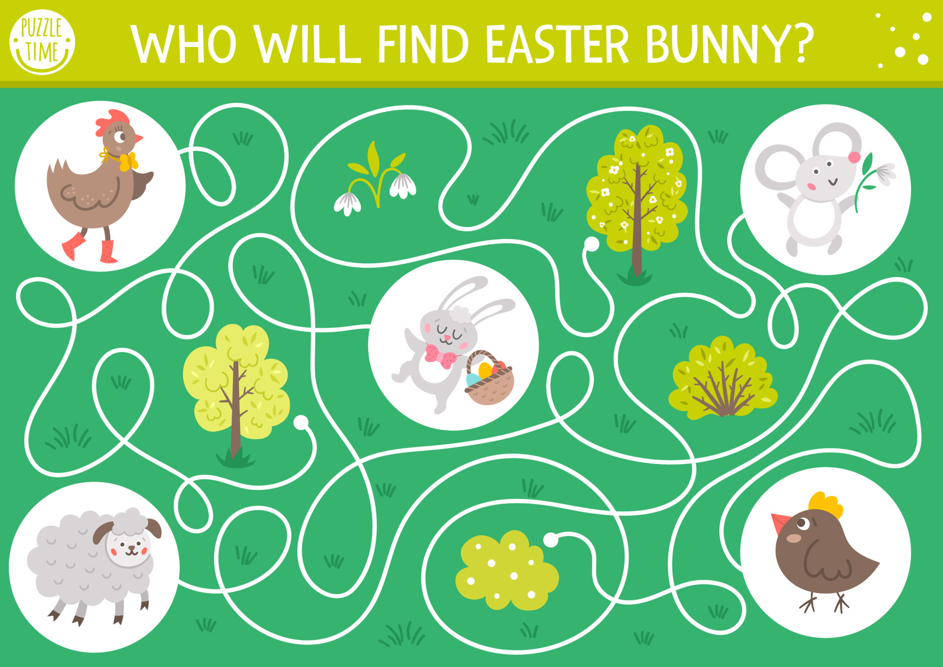 Easter maze for children. Holiday preschool printable educational activity. Funny spring garden game or puzzle with cute animals. Who will find Easter bunny 5459799 Vector Art at Vecteezy Easter maze for children. Holiday preschool printable educational activity. Funny spring garden game or puzzle with cute animals. Who will find Easter bunny 5459799 Vector Art at Vecteezy