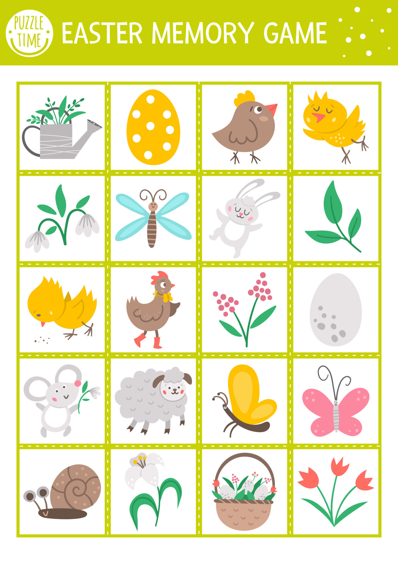 Vector Easter memory game cards with traditional holiday symbols. Matching  activity with cute characters. Remember and find correct card. Simple  spring printable worksheet for kids. 5459829 Vector Art at Vecteezy