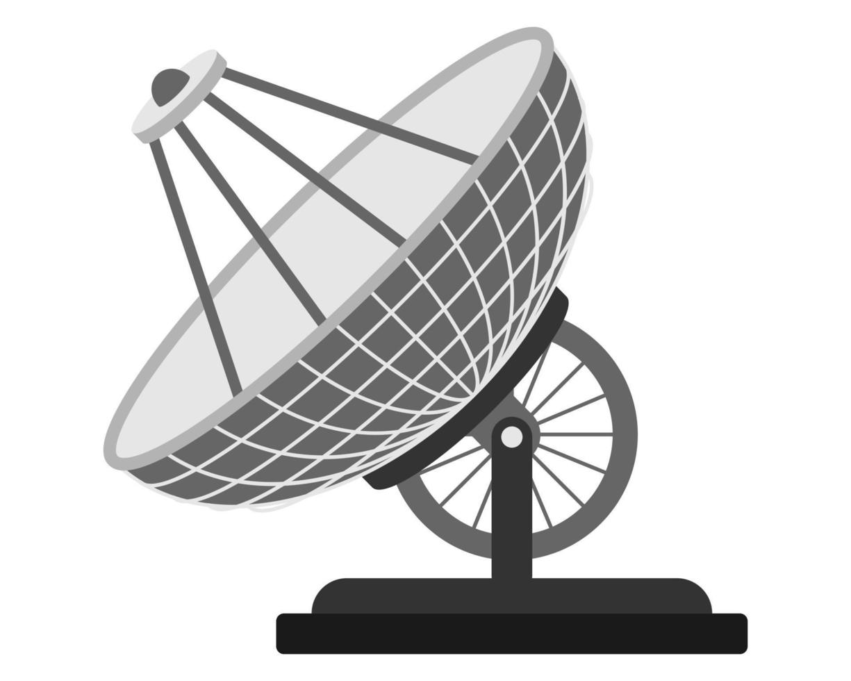 Big military parabolic antenna radar satellite dish for broadcast, communication, space defence. vector