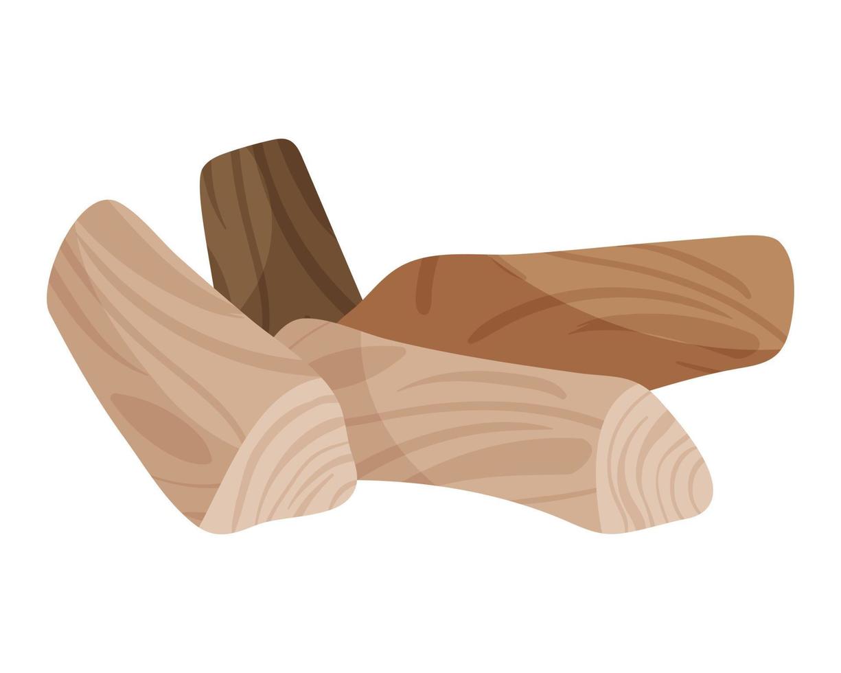 troncos de madera, correas o tablas de madera seca talada para construcción, fuego y fogata. equipamiento turístico para acampar. vector