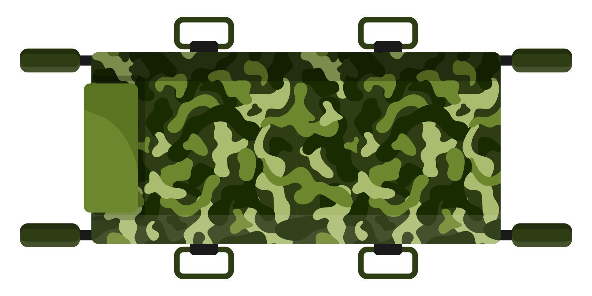 Camilla médica de camuflaje caqui verde oliva militar para primeros auxilios. vector