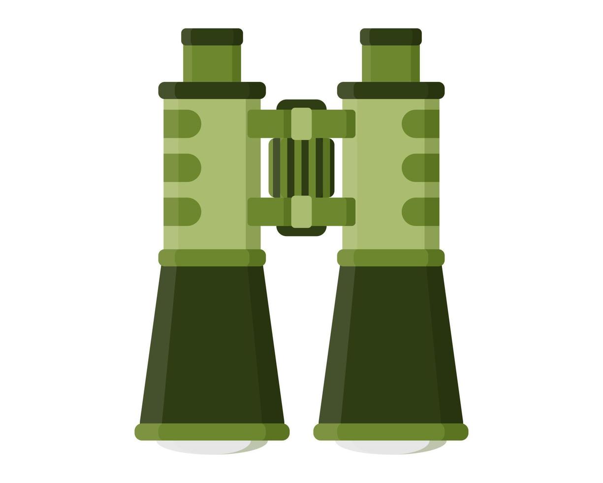 Green field, opera, military binoculars for observing distant objects. Touristic equipment for camping and tourism. vector