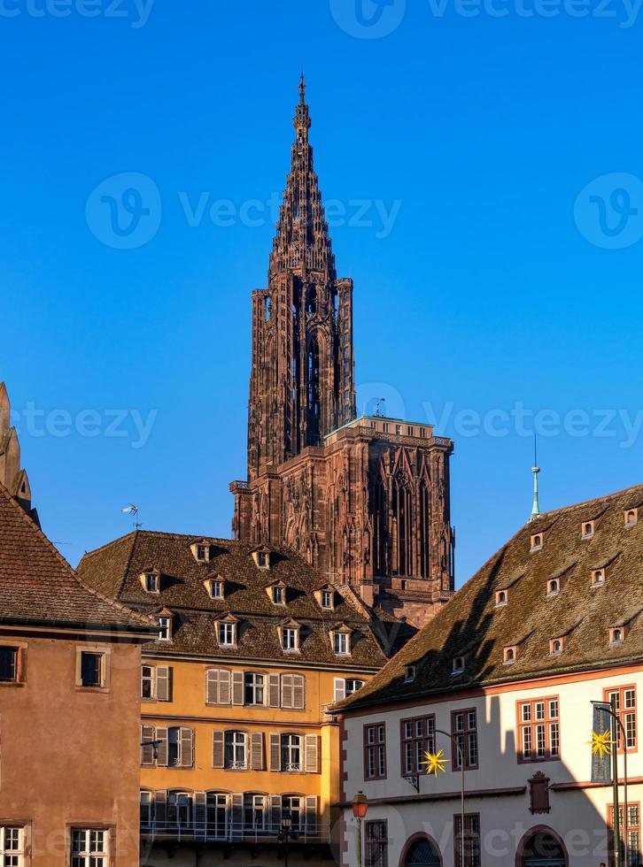 Details of the Strasbourg Cathedral. Architectural and sculptural elements of the facade and tower. photo