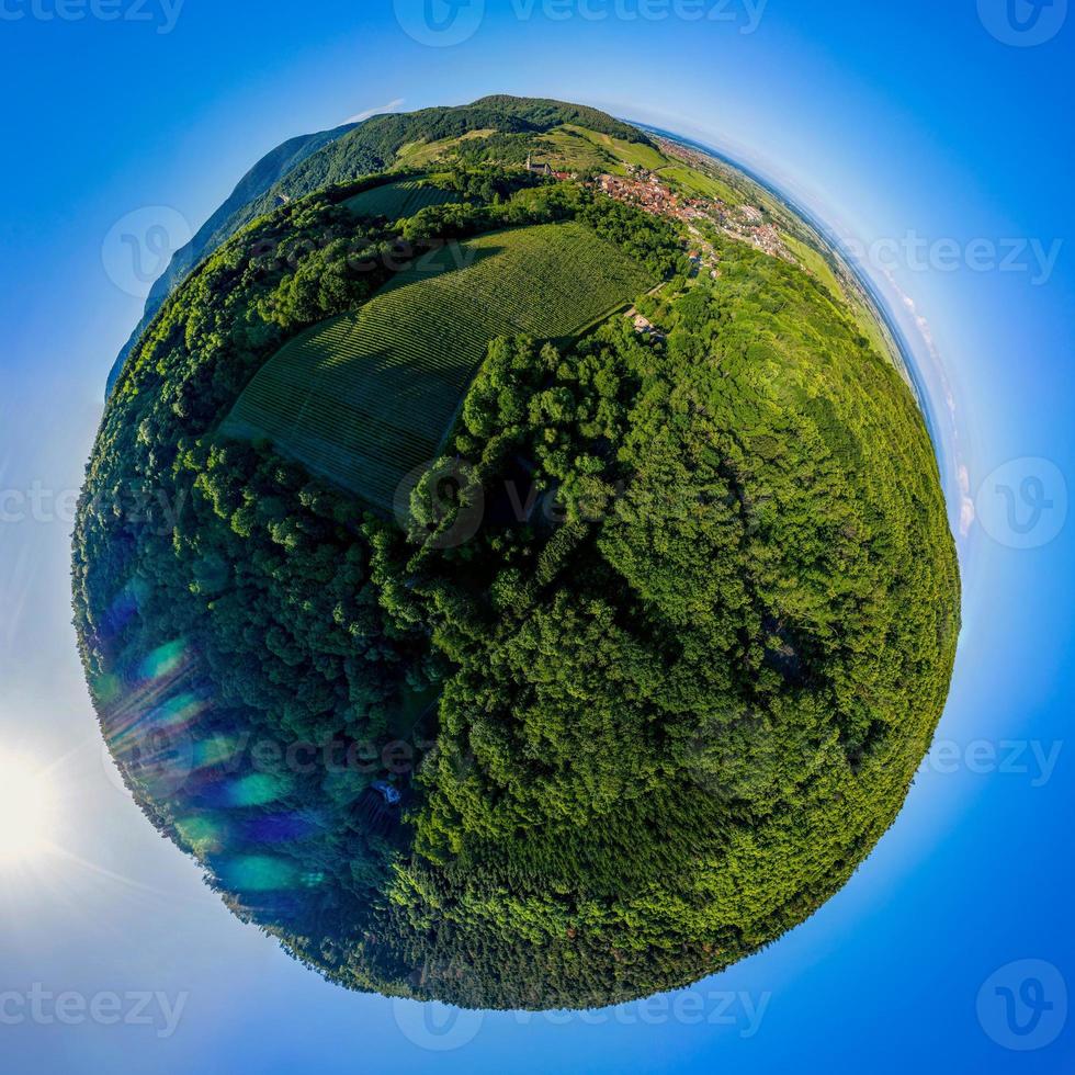Abstract image of a small planet. Taken from the drone. Circular panorama. photo