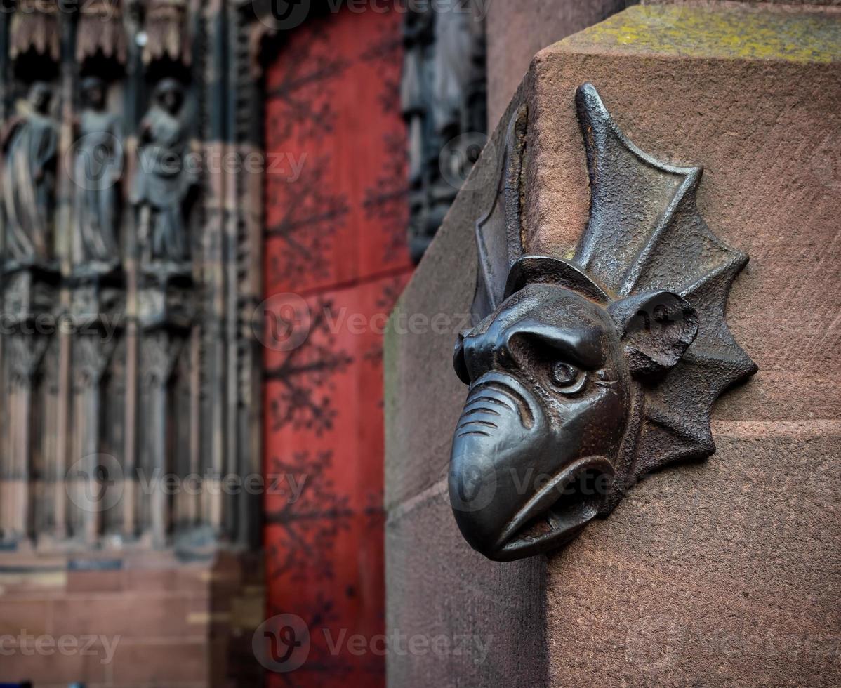 Details of the Strasbourg Cathedral. Architectural and sculptural elements of the facade and tower. photo