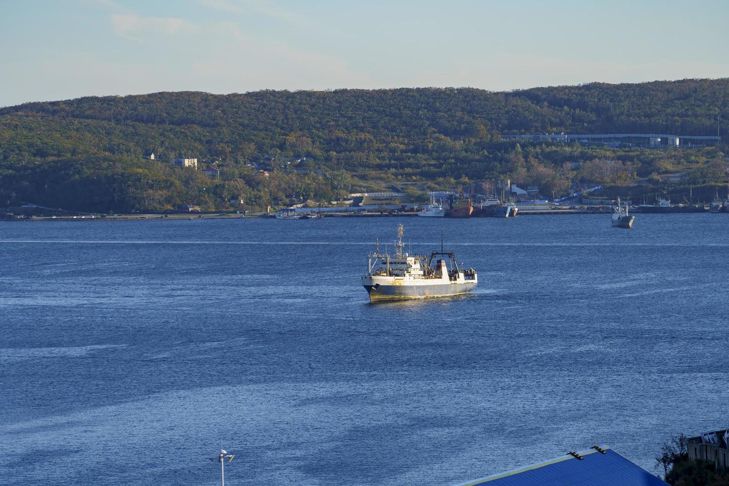 Seascape with a view of the bay and ships. photo