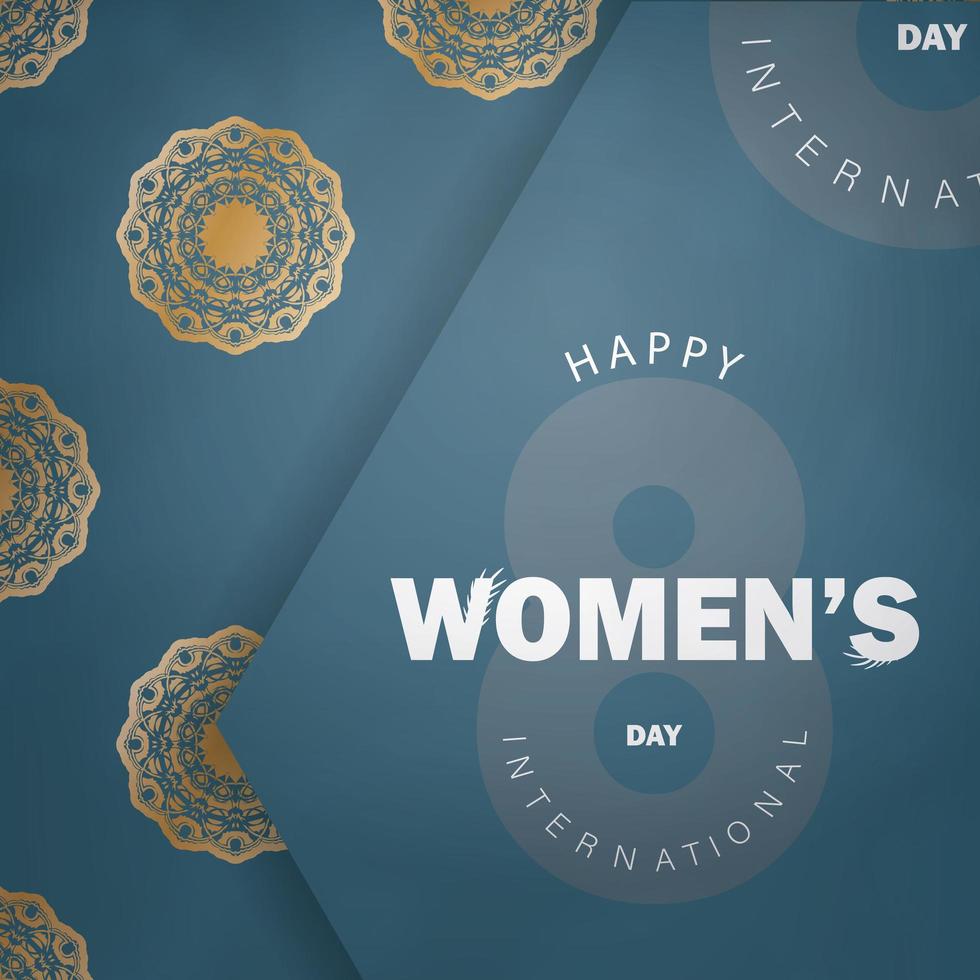 postal del día internacional de la mujer en azul con adorno dorado vintage vector
