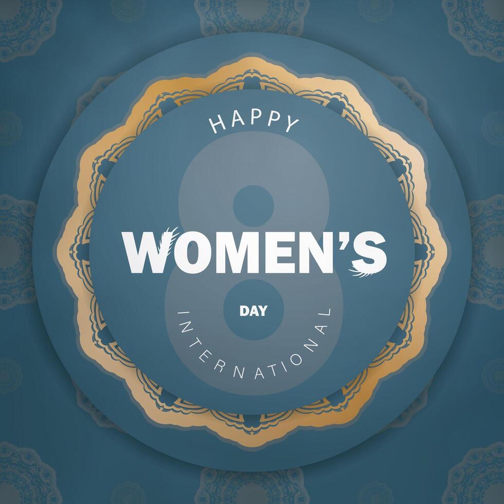 Brochure March 8 Blue with luxurious gold pattern vector